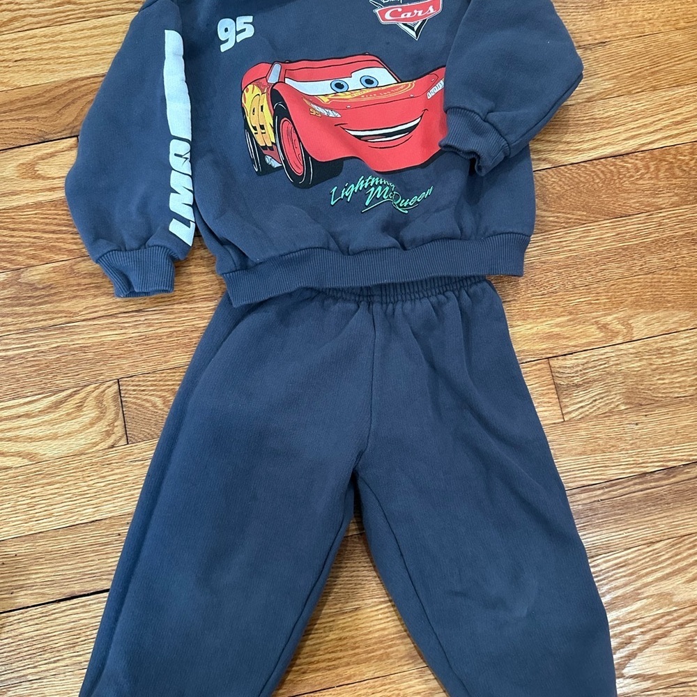 Zara Navy Sweatshirt and Joggers Set with Red Lightning McQueen Graphic